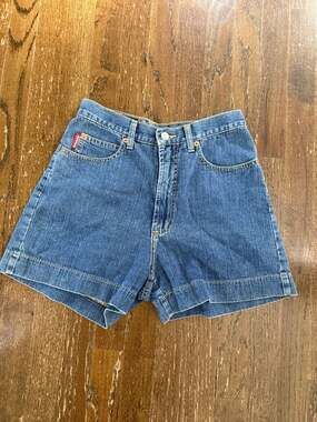 Vintage Bongo High Waisted Denim Shorts with Red Tab Logo